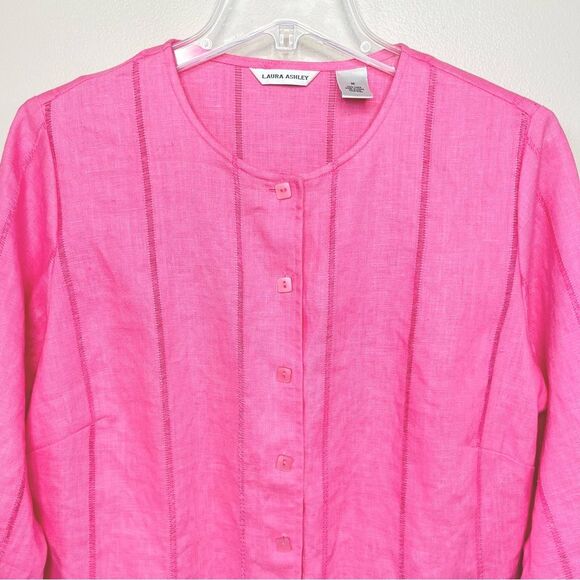 Laura Ashley Linen Button Front Pink Long Sleeve Blouse Jacket Size M - Picture 2 of 11